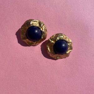 Vintage Gold and Blue Statement Earrings